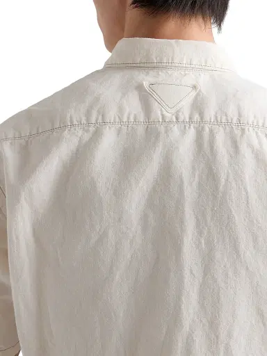 Prada Men's Short-Sleeved Chambray Shirt - Beige Khaki - Size 16 | Thumbnail 5
