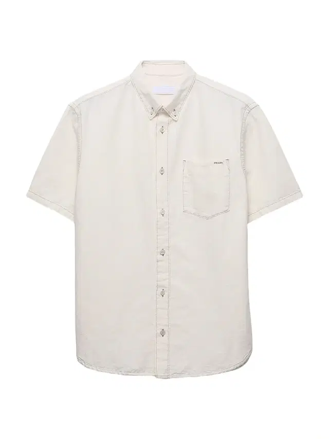 Men's Short-Sleeved Chambray Shirt - Beige Khaki