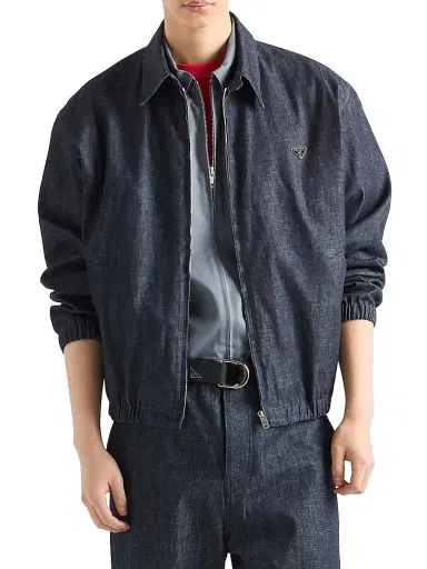 Prada Men's Chambray Denim Blouson Zipper Jacket - Blue - Size 44 | Thumbnail 2 Prada Men's Chambray Denim Blouson Zipper Jacket - Blue - Size 44 | Thumbnail 2