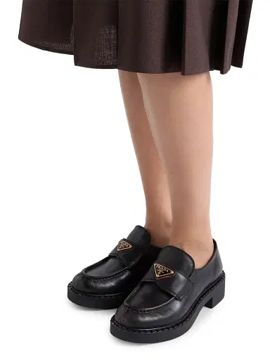 Prada Women's Chocolate Antiqued Leather Loafers - Black - Size 7 | Thumbnail 6 Prada Women's Chocolate Antiqued Leather Loafers - Black - Size 7 | Thumbnail 6