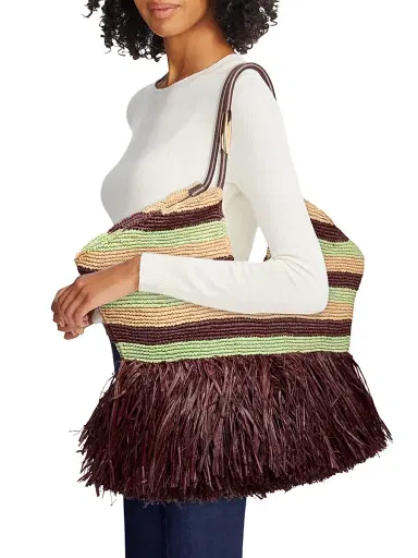 Zimmermann Women's Large Goldentime Striped Raffia Tote Bag - Burgundy Stripe | Thumbnail 2