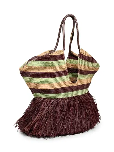 Zimmermann Women's Large Goldentime Striped Raffia Tote Bag - Burgundy Stripe | Thumbnail 4
