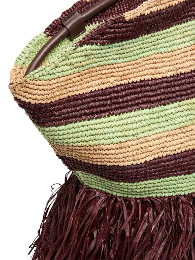 Zimmermann Women's Large Goldentime Striped Raffia Tote Bag - Burgundy Stripe | Thumbnail 7