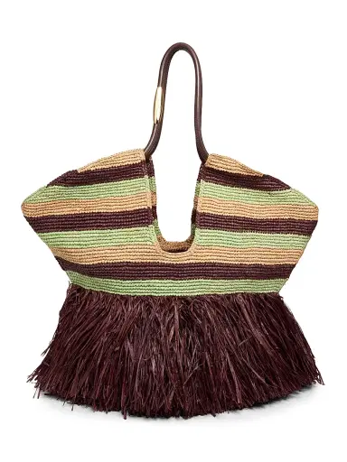 Zimmermann Women's Large Goldentime Striped Raffia Tote Bag - Burgundy Stripe | Thumbnail 1