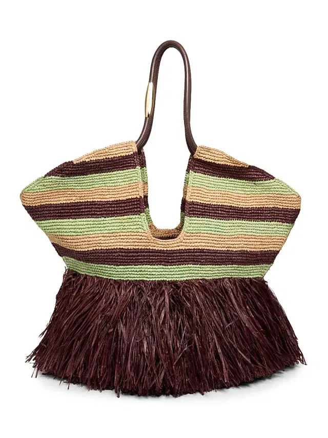 Zimmermann Women's  Goldentime Striped Raffia Tote Bag - Burgundy Stripe