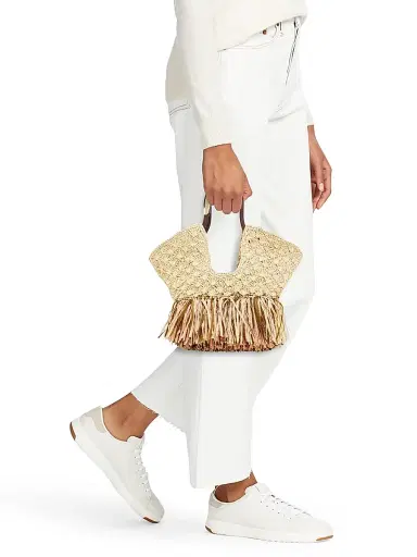 Zimmermann Women's Small Goldentime Fringed Raffia Tote Bag - Natural | Thumbnail 3