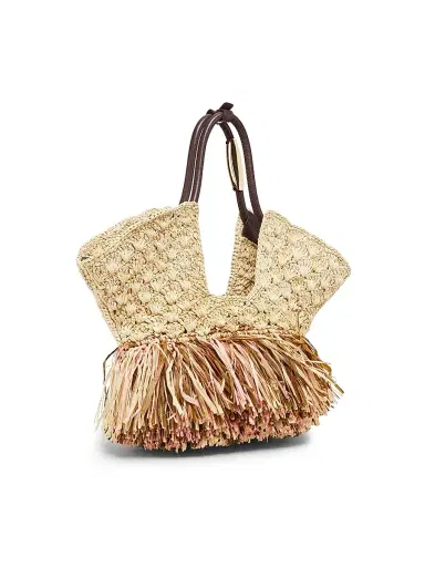 Zimmermann Women's Small Goldentime Fringed Raffia Tote Bag - Natural | Thumbnail 4