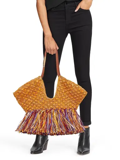 Zimmermann Women's Medium Goldtentime Fringe Raffia Tote Bag - Multicolor Mouline | Thumbnail 2 Zimmermann Women's Medium Goldtentime Fringe Raffia Tote Bag - Multicolor Mouline | Thumbnail 2