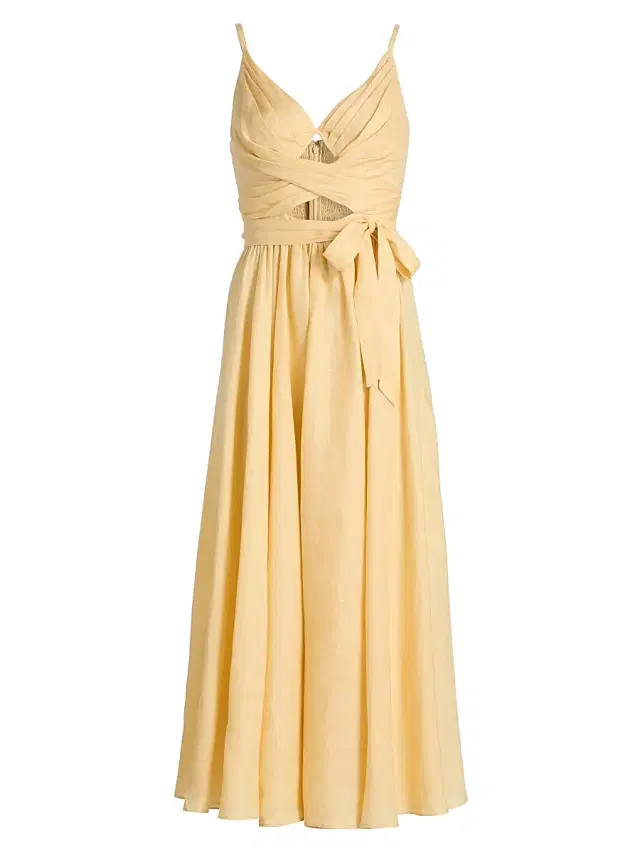 Women's Awaken Cut Out Tie-Waist Linen Midi-Dress - Lemon