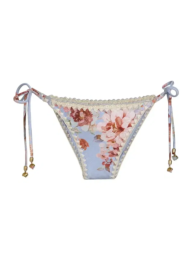 Zimmermann Women's Awaken Crochet Edge Side-Tie Bikini Bottom - Chambray Floral