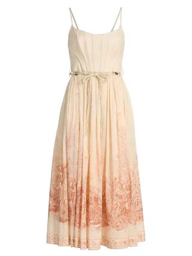 Zimmermann Women's Wanderlust Printed Corset Cotton Midi-Dress - Coral Toile