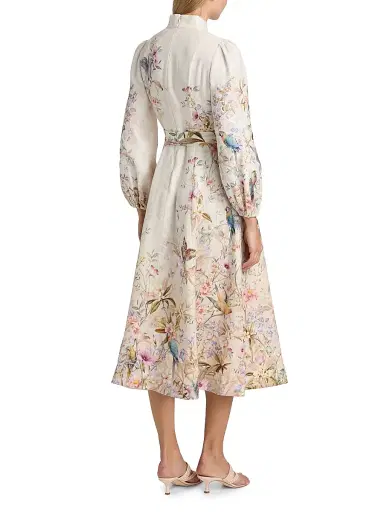 Zimmermann Women's Rebellion Printed Button-Front Linen Midi-Dress - Cream Aviary | Thumbnail 5