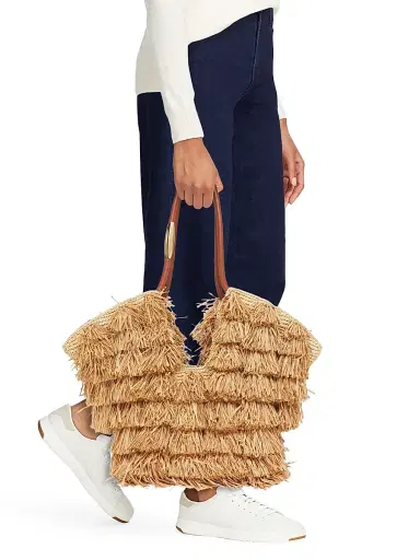 Zimmermann Women's Goldentime Fringed Raffia Tote Bag - Tan Fringe Stripe | Thumbnail 2