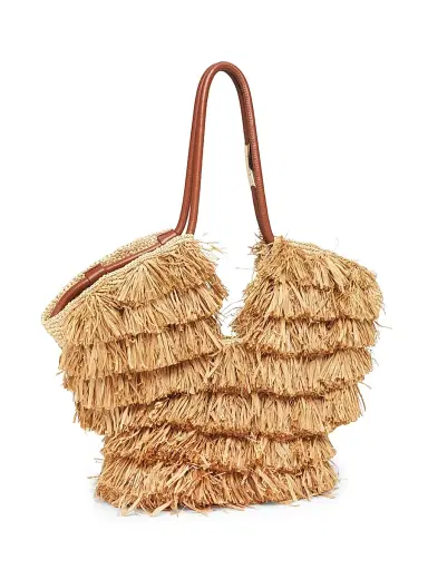 Zimmermann Women's Goldentime Fringed Raffia Tote Bag - Tan Fringe Stripe | Thumbnail 3