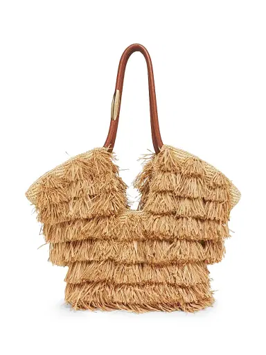 Zimmermann Women's Goldentime Fringed Raffia Tote Bag - Tan Fringe Stripe | Thumbnail 1