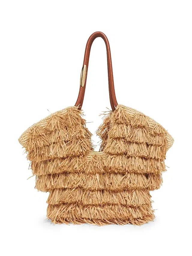 Zimmermann Women's  Goldentime Fringed Raffia Tote Bag - Tan Fringe Stripe