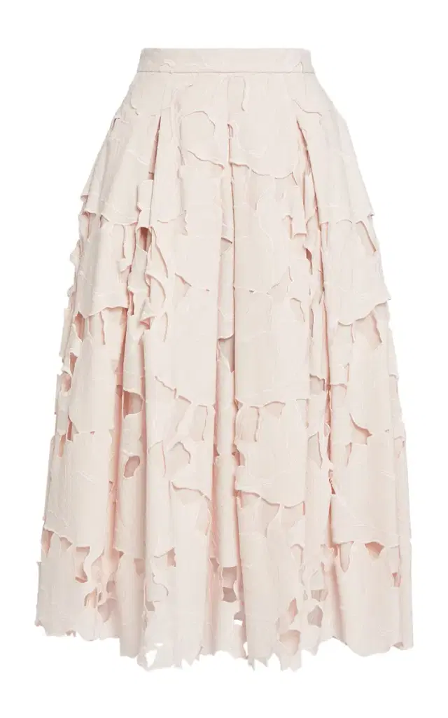 Cutout Cotton Blend Pleated Midi Skirt