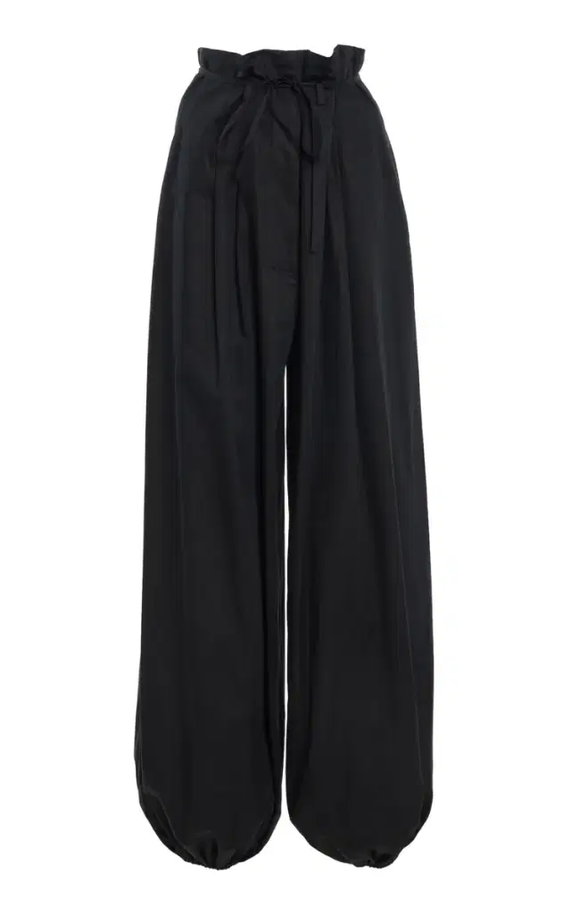 Paperbag Cotton-Poplin Wide-Leg Pants