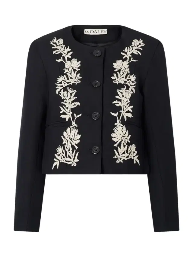 Ophelia Cropped Embroidered Woven Jacket