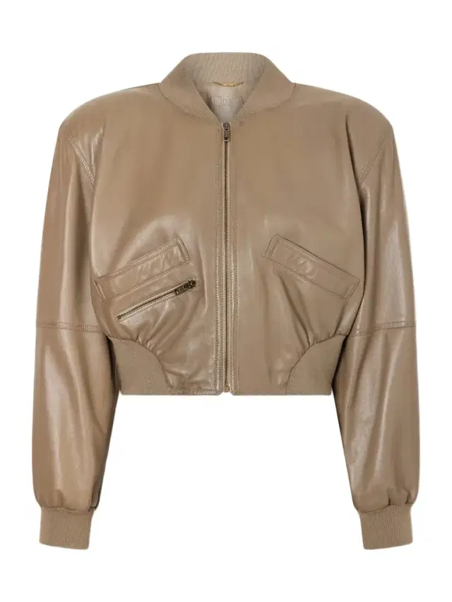 Cropped Leather Bomber Jacket