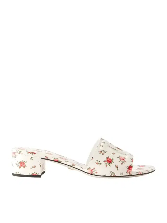 Bianca Cutout Floral-print Leather Mules