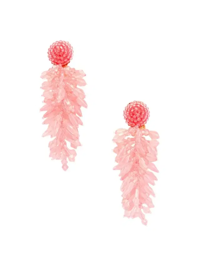 Cluster Tasseled Beaded Gold-tone Clip Earrings