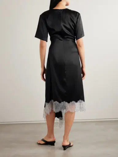 Staud Sonoma Asymmetric Gathered Lace-trimmed Silk-blend Satin Midi Dress | Thumbnail 3