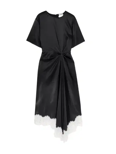 Staud Sonoma Asymmetric Gathered Lace-trimmed Silk-blend Satin Midi Dress | Thumbnail 1