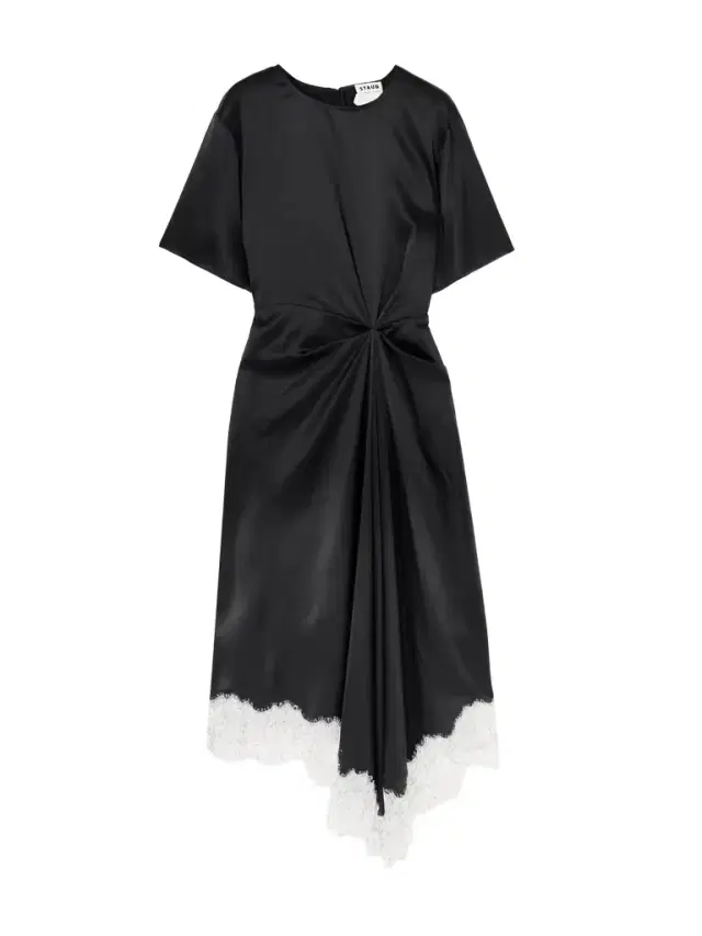 Sonoma Asymmetric Gathered Lace-trimmed Silk-blend Satin Midi Dress Sonoma Asymmetric Gathered Lace-trimmed Silk-blend Satin Midi Dress