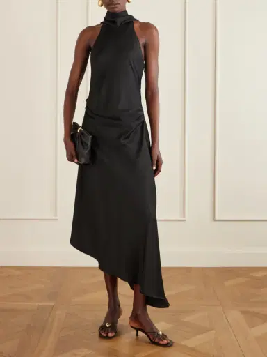 Simkhai Monica Asymmetric Tie-detailed Satin Halterneck Midi Dress | Thumbnail 2 Simkhai Monica Asymmetric Tie-detailed Satin Halterneck Midi Dress | Thumbnail 2