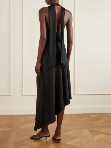 Simkhai Monica Asymmetric Tie-detailed Satin Halterneck Midi Dress | Thumbnail 3 Simkhai Monica Asymmetric Tie-detailed Satin Halterneck Midi Dress | Thumbnail 3