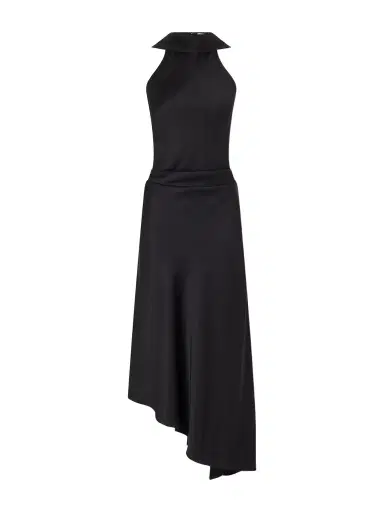 Simkhai Monica Asymmetric Tie-detailed Satin Halterneck Midi Dress | Thumbnail 1 Simkhai Monica Asymmetric Tie-detailed Satin Halterneck Midi Dress | Thumbnail 1