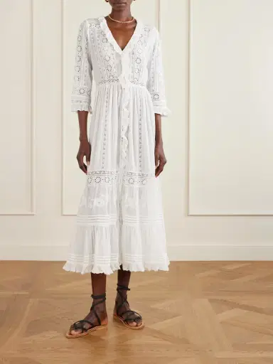 DÔEN Clemencia Ruffled Lace-trimmed Organic Cotton-voile Midi Dress | Thumbnail 2