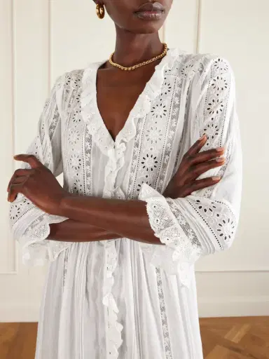 DÔEN Clemencia Ruffled Lace-trimmed Organic Cotton-voile Midi Dress | Thumbnail 4