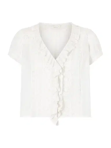 DÔEN Clairette Cropped Ruffled Lace-trimmed Organic Cotton-voile Top | Thumbnail 1 DÔEN Clairette Cropped Ruffled Lace-trimmed Organic Cotton-voile Top | Thumbnail 1