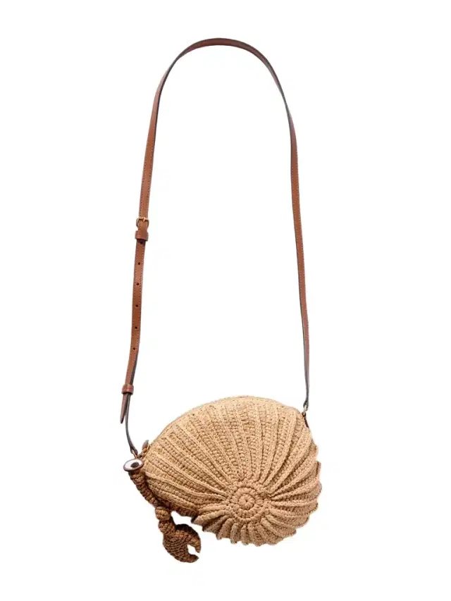 Hermit Crab Leather-trimmed Raffia Shoulder Bag
