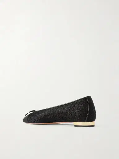 Aquazzura Gioia Bow-detailed Grosgrain And Leather-trimmed Crocheted Ballet Flats | Thumbnail 3 Aquazzura Gioia Bow-detailed Grosgrain And Leather-trimmed Crocheted Ballet Flats | Thumbnail 3