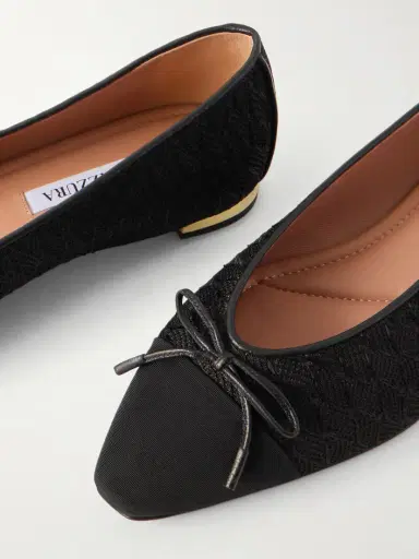 Aquazzura Gioia Bow-detailed Grosgrain And Leather-trimmed Crocheted Ballet Flats | Thumbnail 5 Aquazzura Gioia Bow-detailed Grosgrain And Leather-trimmed Crocheted Ballet Flats | Thumbnail 5