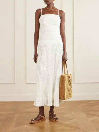 Simkhai Annalise Pleated Lace And Cotton-poplin Midi Dress | Thumbnail 2