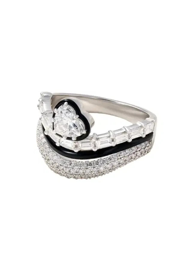 Kamyen Heart 18-karat White Gold, Diamond And Enamel Ring