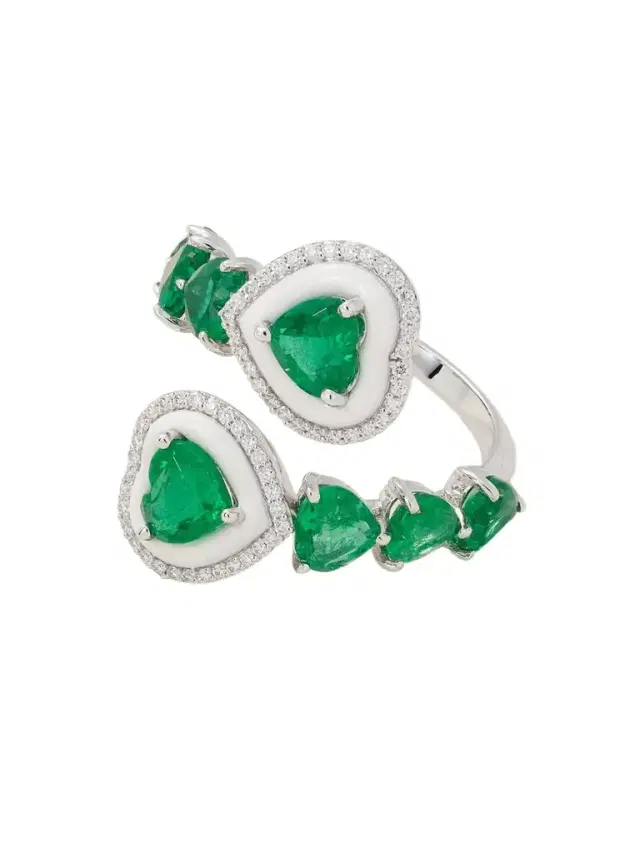 Kamyen Sea 18-karat White Gold, Emerald, Diamond And Enamel Ring