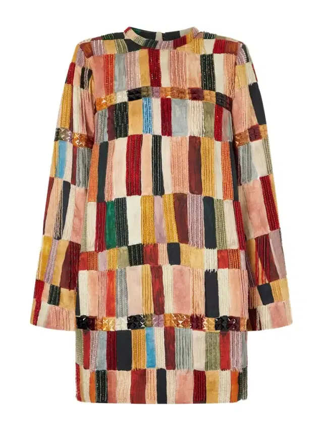 Marjorelle Embellished Tasseled Printed Dupioni Mini Dress