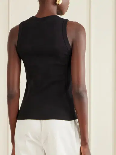 Saint Laurent Embroidered Ribbed Cotton Tank | Thumbnail 3 Saint Laurent Embroidered Ribbed Cotton Tank | Thumbnail 3