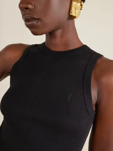 Saint Laurent Embroidered Ribbed Cotton Tank | Thumbnail 4 Saint Laurent Embroidered Ribbed Cotton Tank | Thumbnail 4