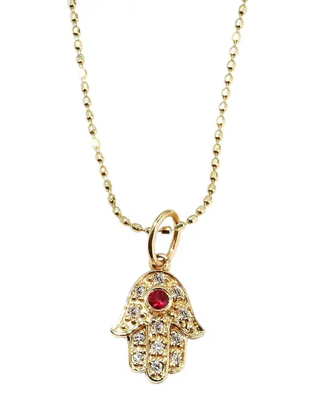 14k Gold Diamond Hamsa Pendant Necklace