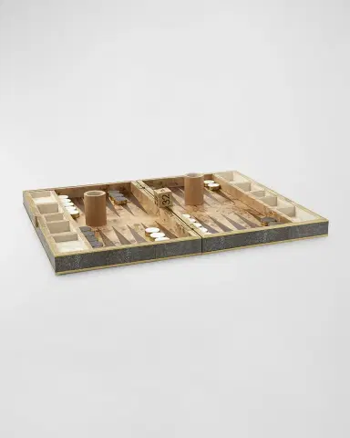 AERIN Chocolate Faux Shagreen Backgammon Set | Thumbnail 3