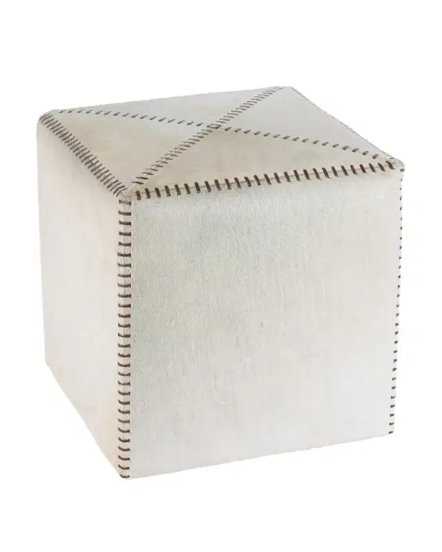 Jamie Young Small White Hairhide Ottoman