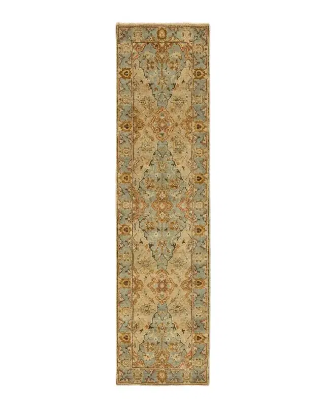 Haven & Loom Damask on Blue Hand-Knotted Oushak Rung