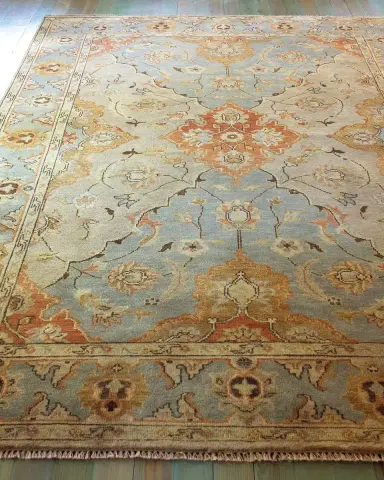 Haven & Loom Damask on Blue Hand-Knotted Oushak Rug | Thumbnail 2