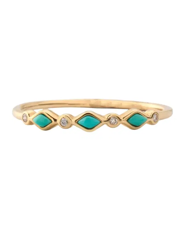Turquoise Bezel & Diamond Stacking Ring